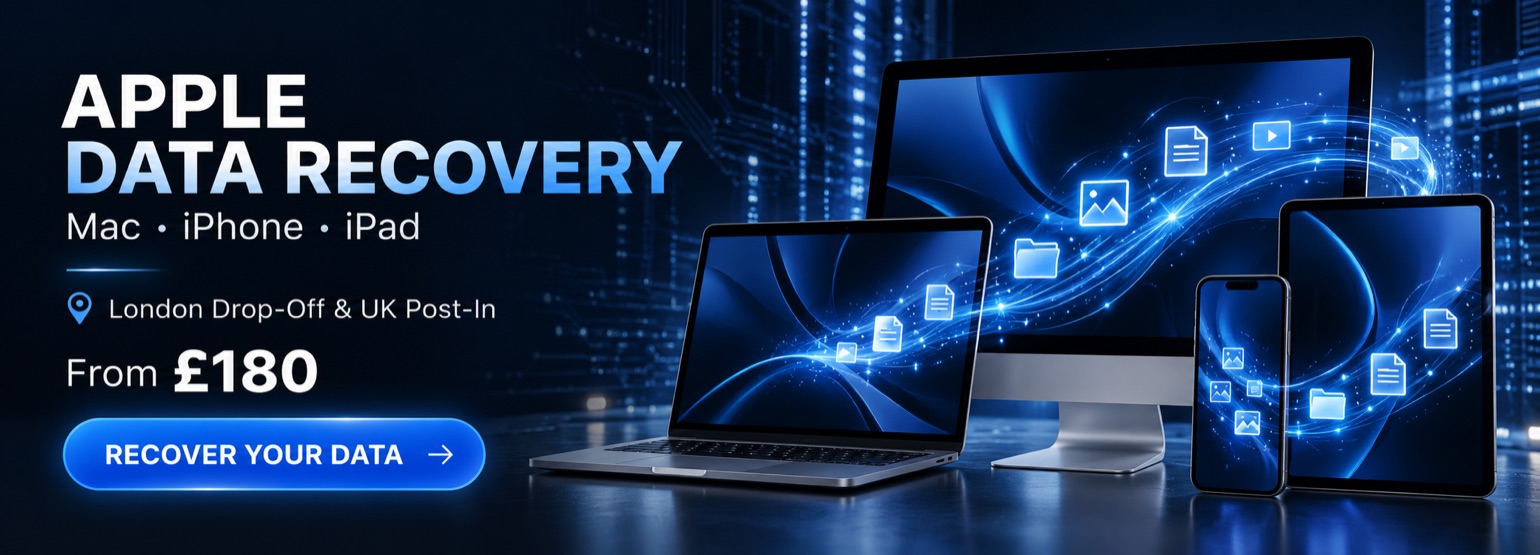 Apple data recovery in London for Mac, iPhone and iPad – London drop-off and UK post-in, prices from £180